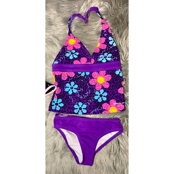 Girls 8 SPEEDO 2 Piece Tankini Bathing Suit Purple - Picture 4 of 12